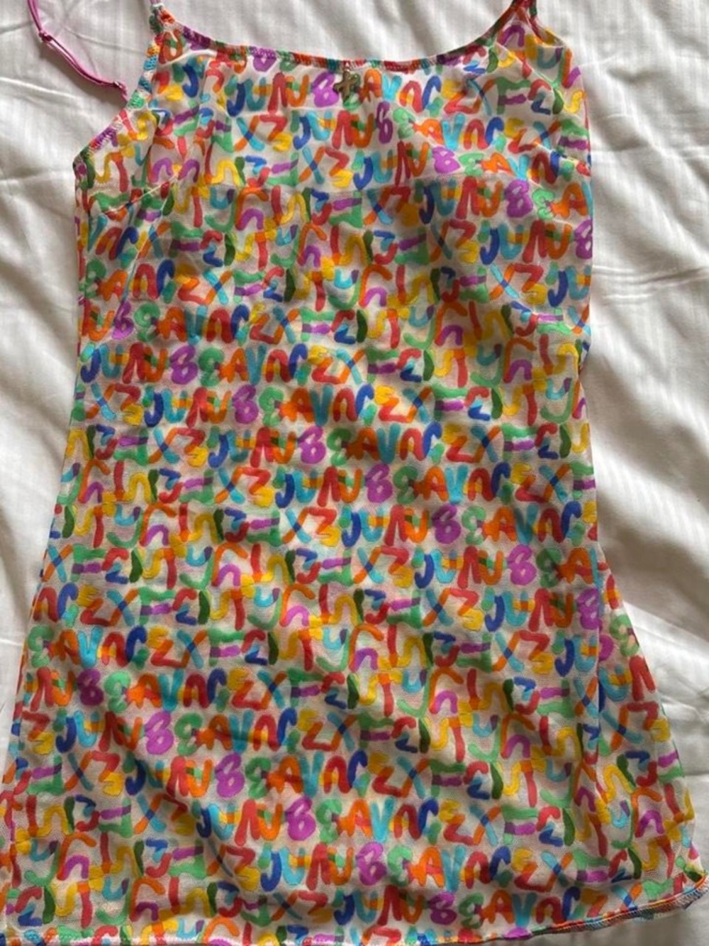 Savage X Fenty Multicolor Sheer Mesh Graffiti Print Slip Dress